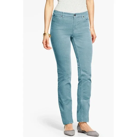 Talbots 16P Corduroy Straight Leg Pants Teal Blue Denim Petite Women - Picture 1 of 8